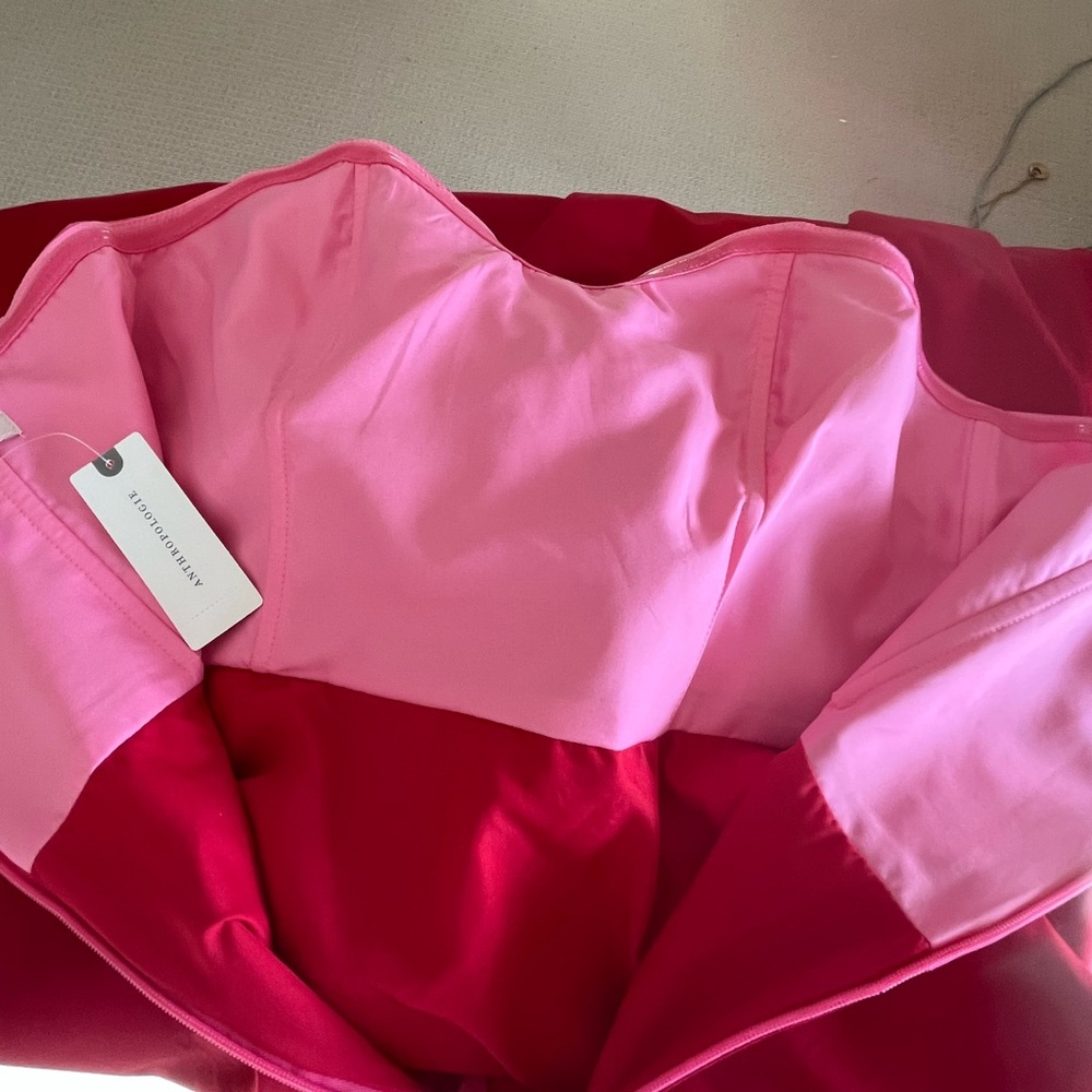 NWT Hutch pink scarlet red bow colorblock dress 6 - Picture 7 of 14